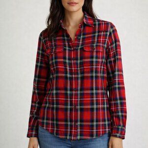 L.L.Bean Scotch Plaid Heritage Flannel Shirt Red Tartan Boyfriend Fit Size S